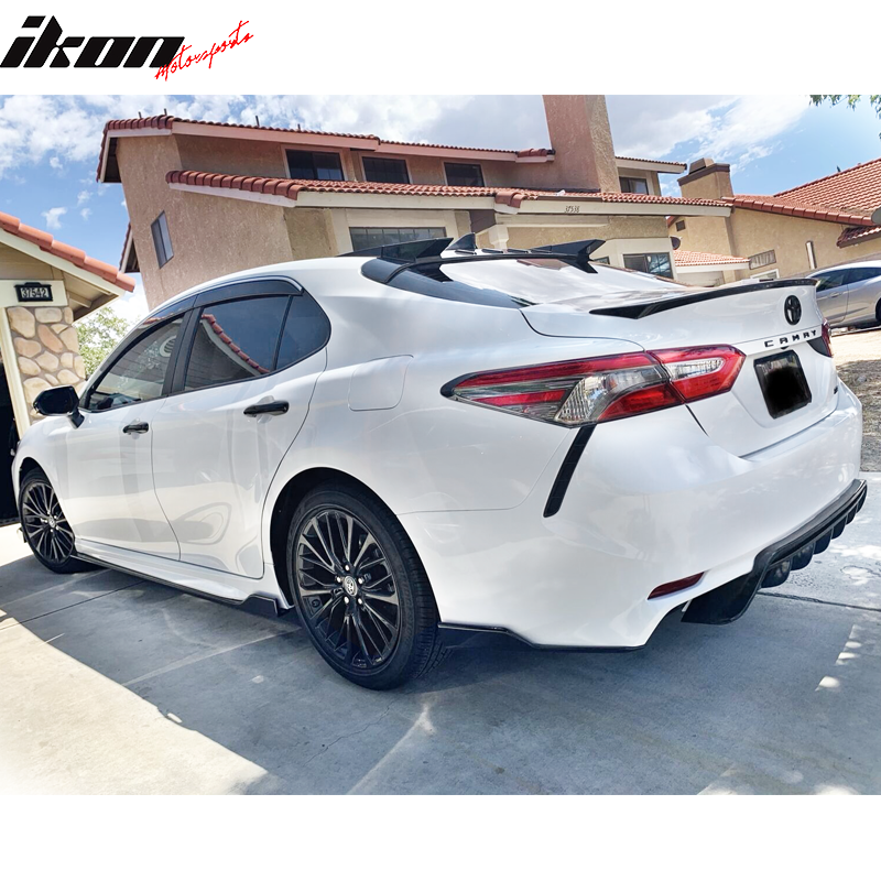 Roof Spoiler Compatible With 2018-2024 Toyota Camry, Matte Black Rear Spoiler Splitter Valance Canards Chin Bodykit by IKON MOTORSPORTS