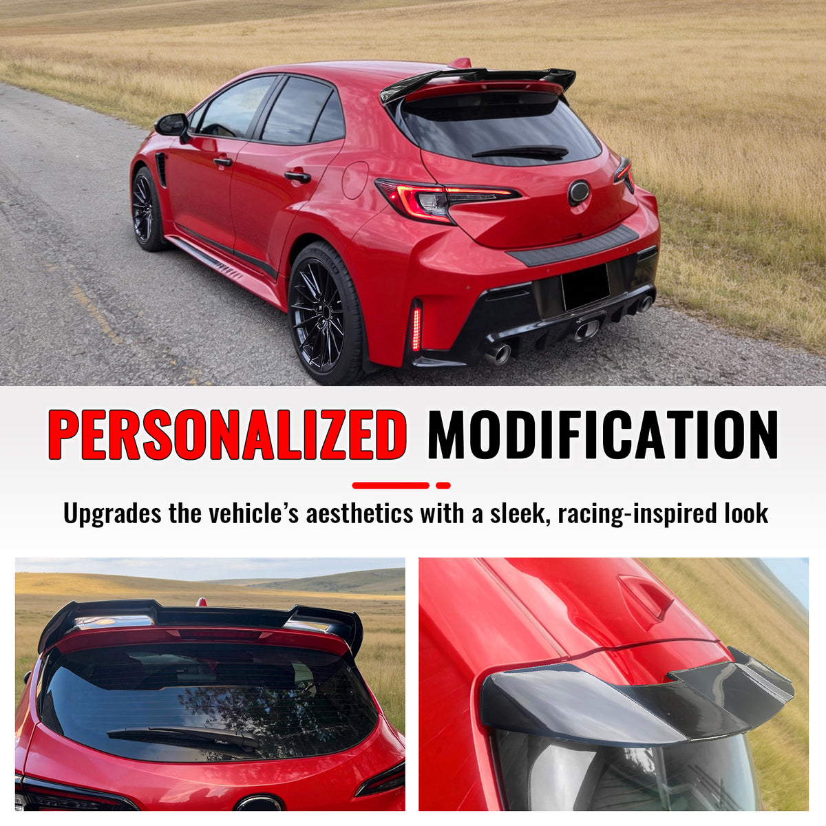Fits 19-27 Corolla Hatchback & GR Corolla OE Style Gloss Black Roof Spoiler ABS