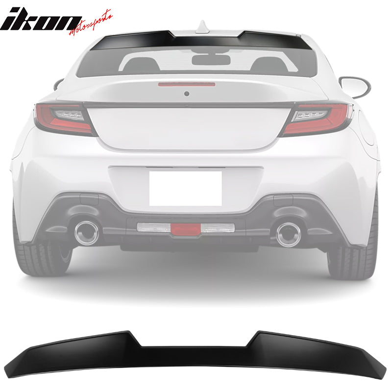 IKON MOTORSPORTS, Roof + Trunk Spoiler Compatible With 2022-2024 Subaru BRZ Toyota GR86, Unpainted Black ABS Plastic V Style Rear Window Visor Spoiler Wing + TRD Style Trunk Lid Spoiler