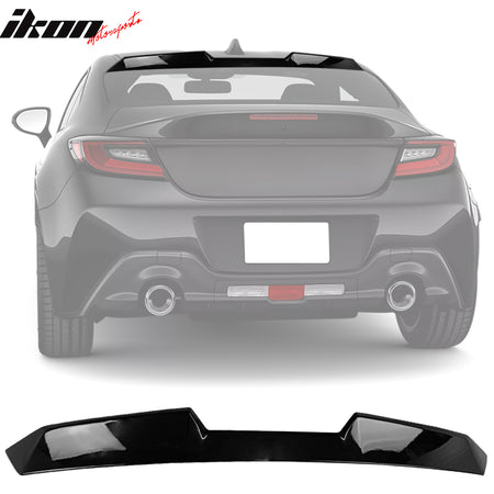 IKON MOTORSPORTS, Roof + Trunk Spoiler Compatible With 2022-2024 Subaru BRZ Toyota GR86, Painted D4S Crystal Black Silica/Raven Pearl ABS V Style Rear Window Visor Wing + TRD Style Trunk Spoiler