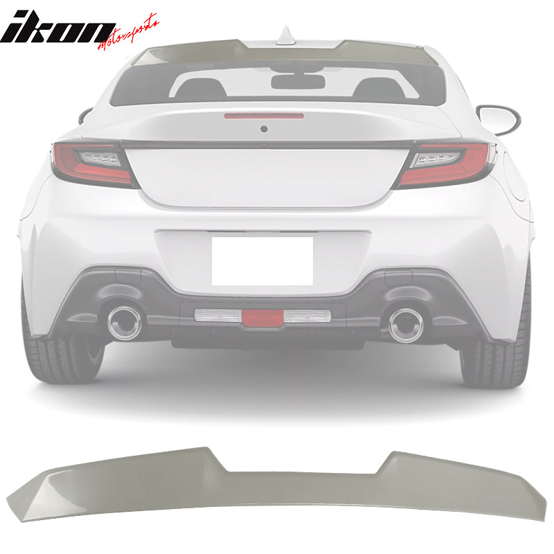 IKON MOTORSPORTS, Roof + Trunk Spoiler Compatible With 2022-2024 Subaru BRZ Toyota GR86, Painted #K1X Crystal White Pearl ABS V Style Rear Window Visor Wing + TRD Style Trunk Spoiler