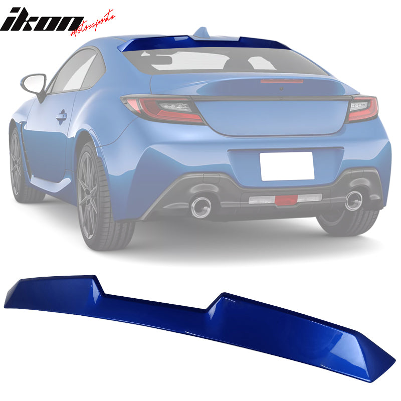 IKON MOTORSPORTS, Roof + Trunk Spoiler Compatible With 2022-2024 Subaru BRZ Toyota GR86, Painted #K7X Wr Blue Pearl/World Rally Blue ABS V Style Rear Window Visor Wing + TRD Style Trunk Spoiler