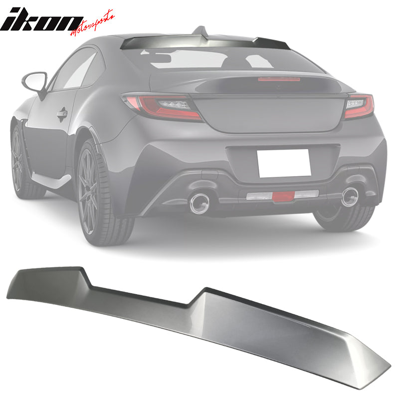 IKON MOTORSPORTS, Roof + Trunk Spoiler Compatible With 2022-2024 Subaru BRZ Toyota GR86, Painted #P8Y Magnetite Gray/Pavement Metallic ABS V Style Rear Window Visor Wing + TRD Style Trunk Spoiler