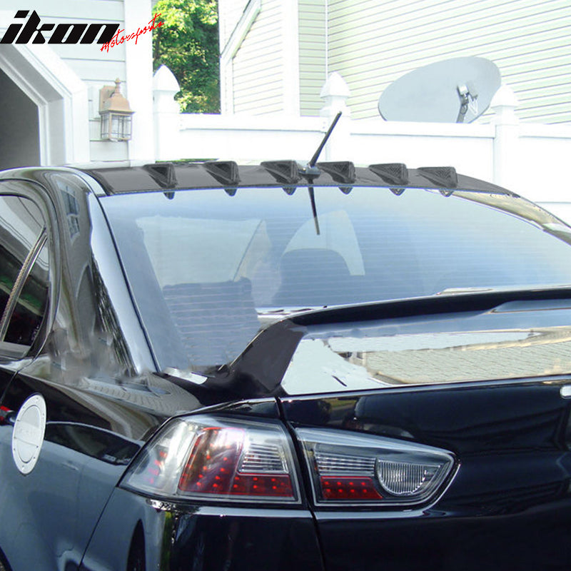 Roof Spoiler Compatible With 2008-2016 Mitsubishi Lancer, Unpainted Black ABS Wind Rear Spoiler Wing By IKON MOTORSPORTS, 2009 2010 2011 2012 2013 2014 2015