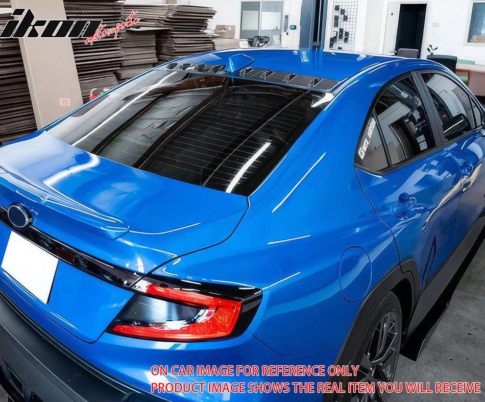 IKON MOTORSPORTS, Rear Window Roof Spoiler Compatible with 2022-2024 Subaru WRX, D2 Style With Sharks Fins Vortex Generator Unpainted Black ABS Top Roofline Windshield Visor Spoiler Wing