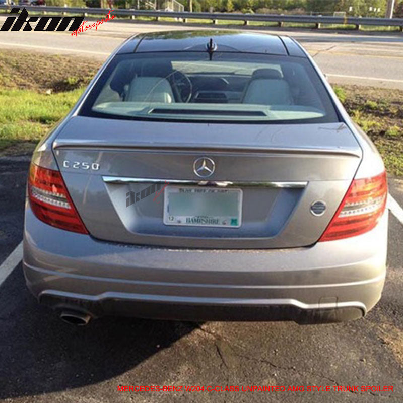 Trunk Spoiler Compatible With 2008-2014 Mercedes-Benz C-Class W204, AMG Style Unpainted ABS Rear Spoiler Tail Lip Deck Boot Wing by IKON MOTORSPORTS, 2009 2010 2011 2012 2013