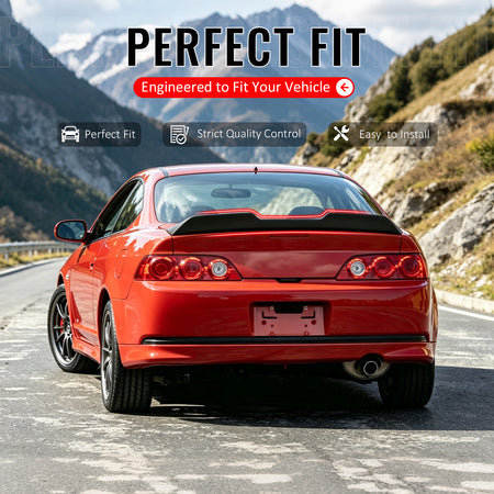 IKON MOTORSPORTS, Trunk Spoiler Compatible with 2002-2006 Acura RSX, JDM Duckbill Style Primer Black ABS Rear Trunk Lid Spoiler Wing Lip