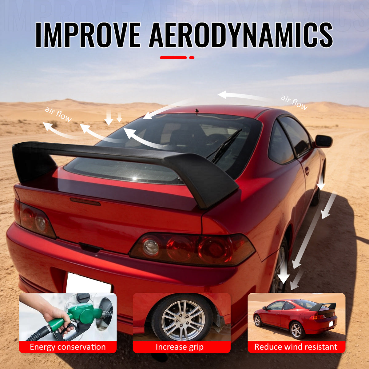 Fits 02-06 Acura RSX DC5 Type R TR Style Rear Trunk Spoiler Unpainted ABS 3PCS