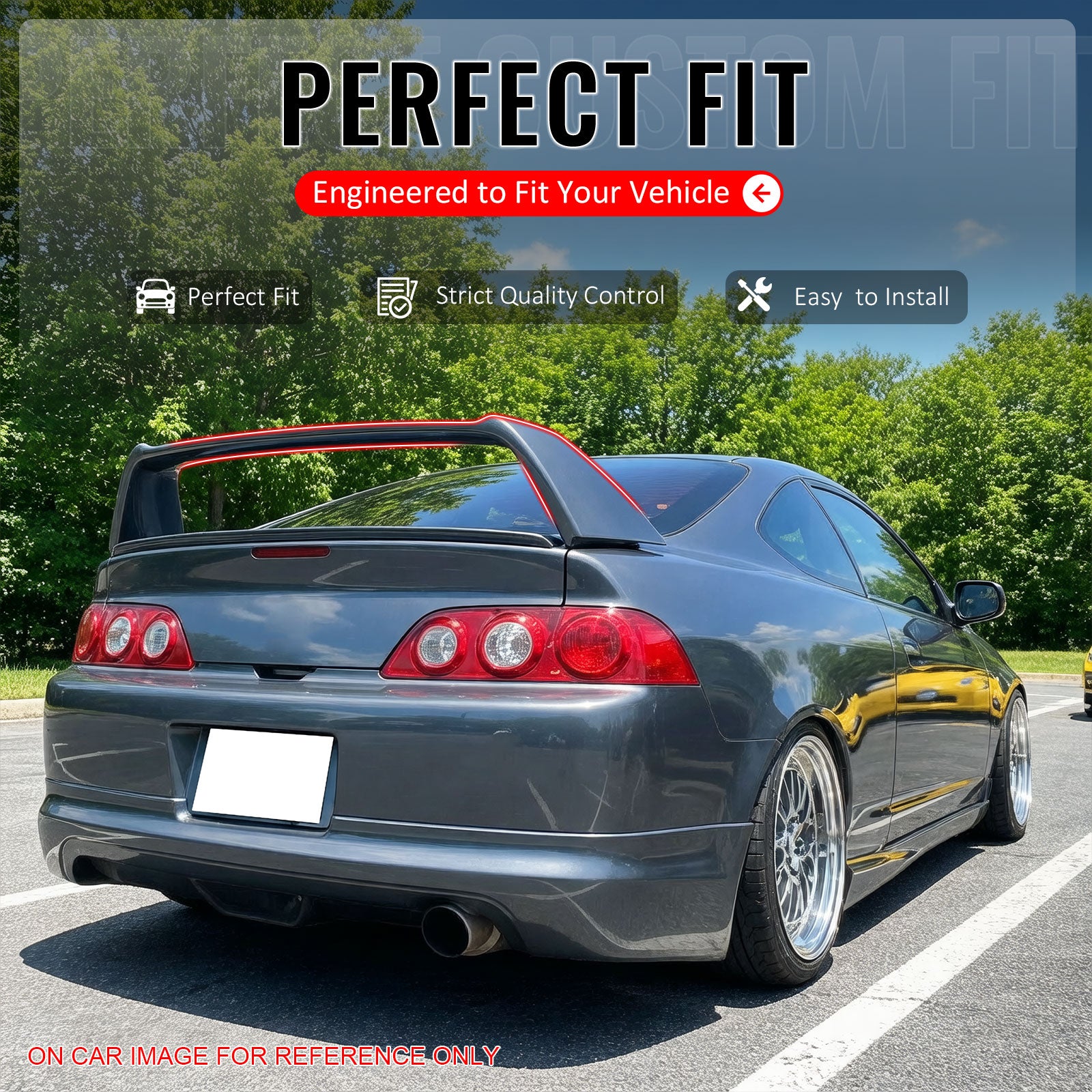 IKON MOTORSPORTS, Trunk Spoiler Compatible with 2002-2006 Acura RSX DC5, Type R TR Style Painted #R81 Milano Red ABS Plastic Rear Trunk Lid Spoiler Wing Lip 3PCS