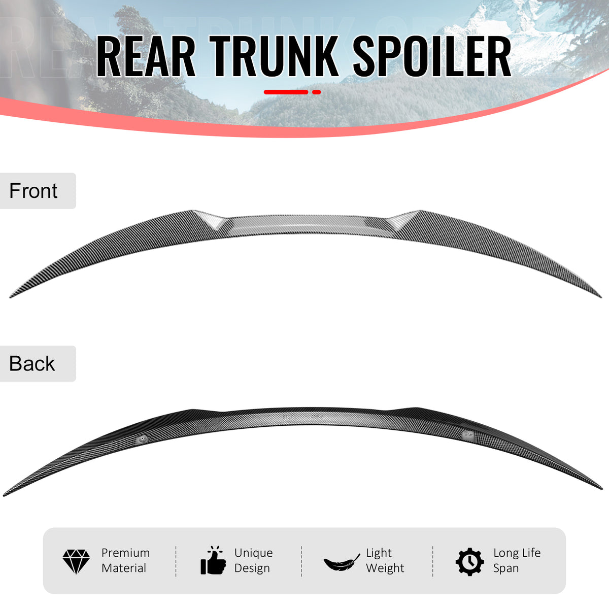 Fits 17-26 Alfa Romeo Giulia OE Style Trunk Spoiler Wing Carbon Fiber Print ABS