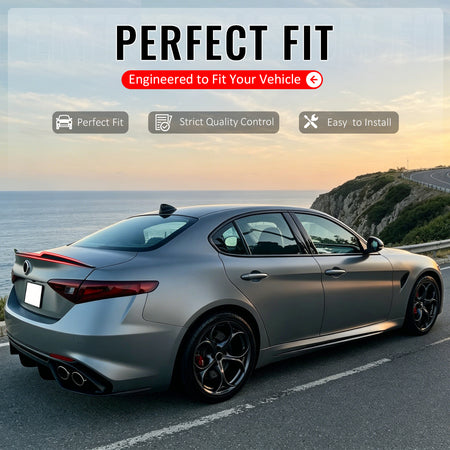 IKON MOTORSPORTS, Trunk Spoiler Compatible with 2017-2026 Alfa Romeo Giulia, OE Style Gloss Black ABS Rear Trunk Lid Spoiler Wing Lip