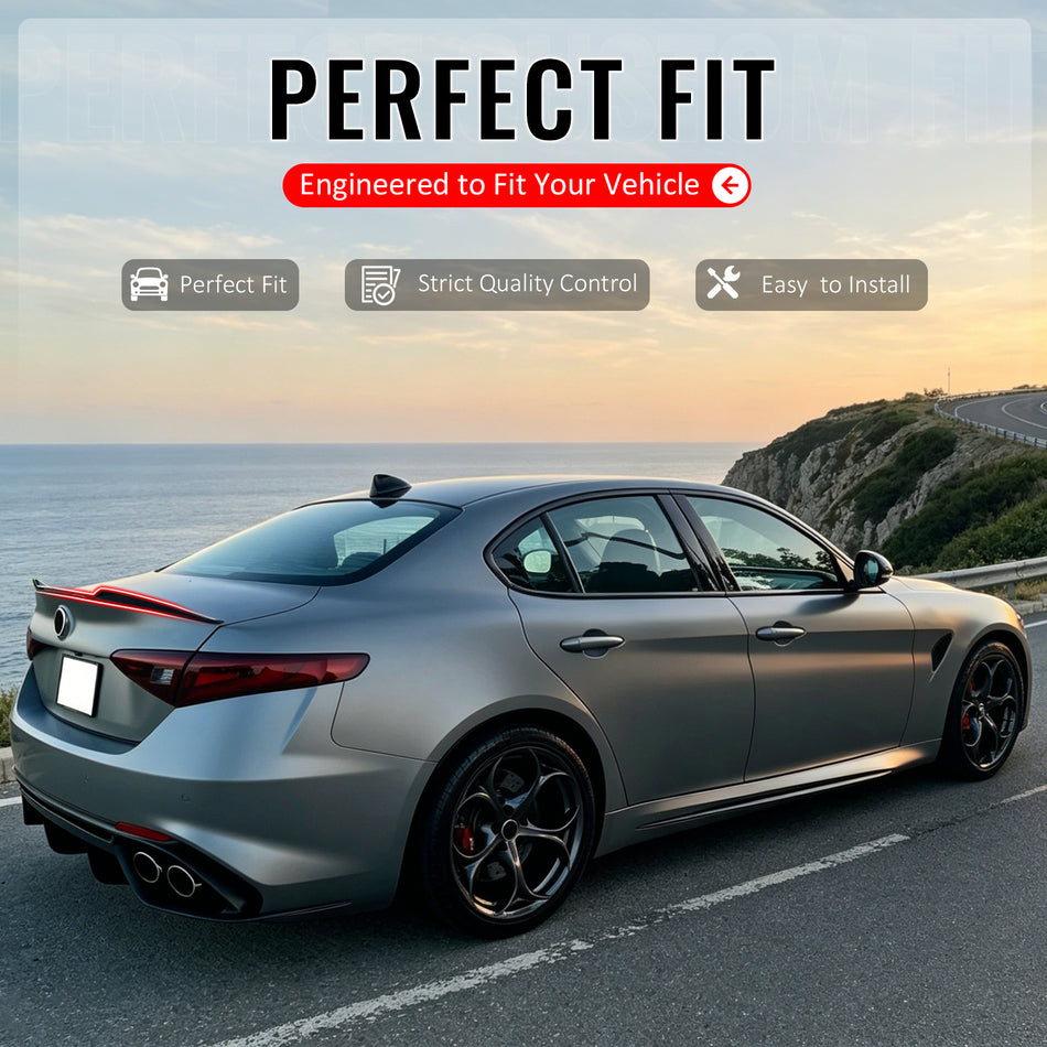 IKON MOTORSPORTS, Trunk Spoiler Compatible with 2017-2026 Alfa Romeo Giulia, OE Style Gloss Black ABS Rear Trunk Lid Spoiler Wing Lip
