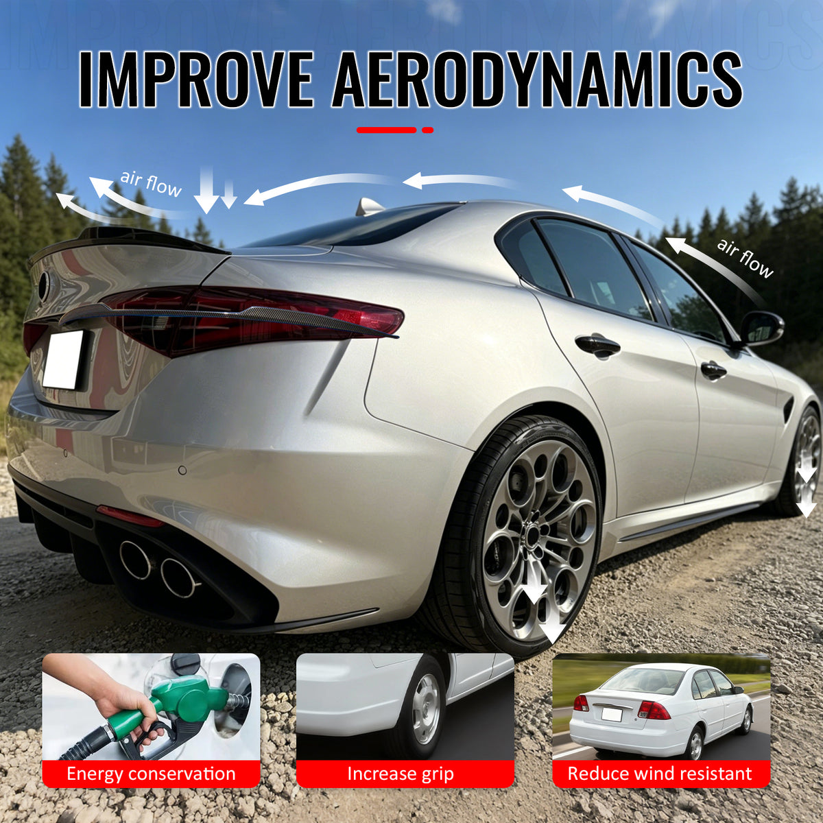 Fits 17-26 Alfa Romeo Giulia OE Style Rear Trunk Spoiler Wing Gloss Black ABS