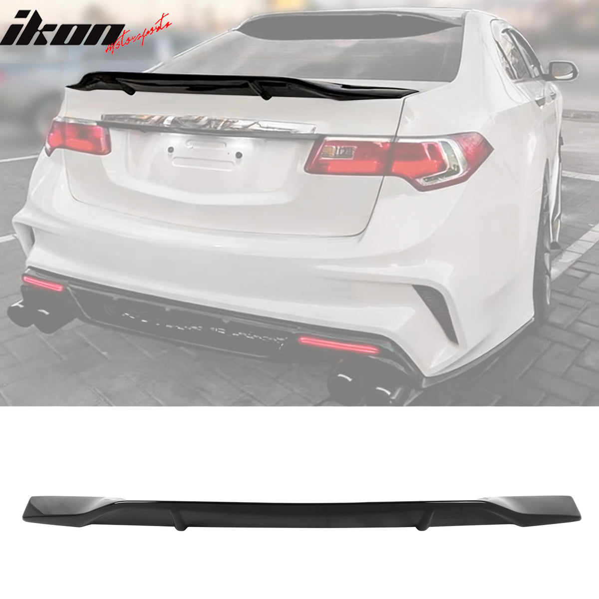 IKON MOTORSPORTS, Trunk Spoiler Compatible with 2009-2014 Acura TSX Sedan, R Style ABS Plastic Rear Trunk Lid Spoiler Wing Lip