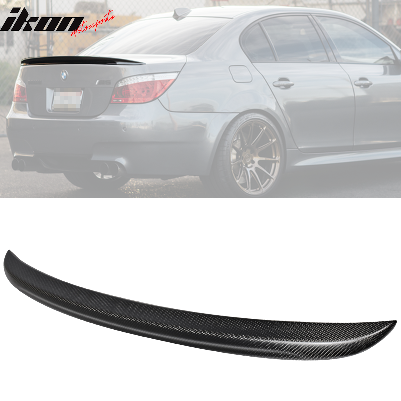 IKON MOTORSPORTS, Trunk Spoiler Compatible With 2004-2010 BMW 5 Series E60 & M5, Matte Carbon Fiber M5 Style Rear Spoiler Wing, 2005 2006 2007 2008 2009