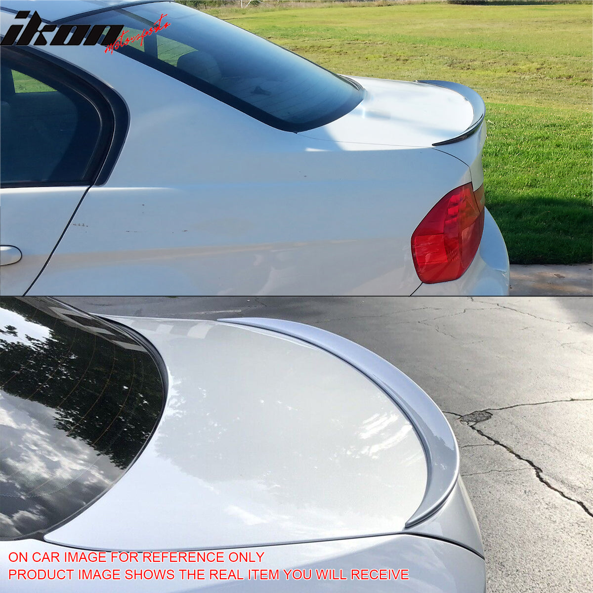IKON MOTORSPORTS, Trunk Spoiler Compatible with 2006-2011 BMW E90 3 Series Sedan, M3 Style Painted #354 Titanium Silver Metallic ABS Plastic Rear Trunk Lid Spoiler Wing Lip