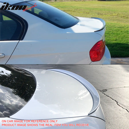 IKON MOTORSPORTS, Trunk Spoiler Compatible with 2006-2011 BMW E90 3 Series Sedan, M3 Style Painted #354 Titanium Silver Metallic ABS Plastic Rear Trunk Lid Spoiler Wing Lip