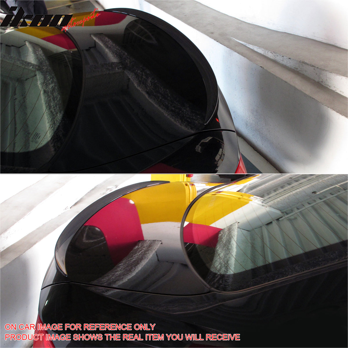 IKON MOTORSPORTS, Trunk Spoiler Compatible with 2006-2011 BMW E90 3 Series Sedan, M3 Style Painted #475, C4R Black Sapphire Metallic ABS Plastic Rear Trunk Lid Spoiler Wing Lip