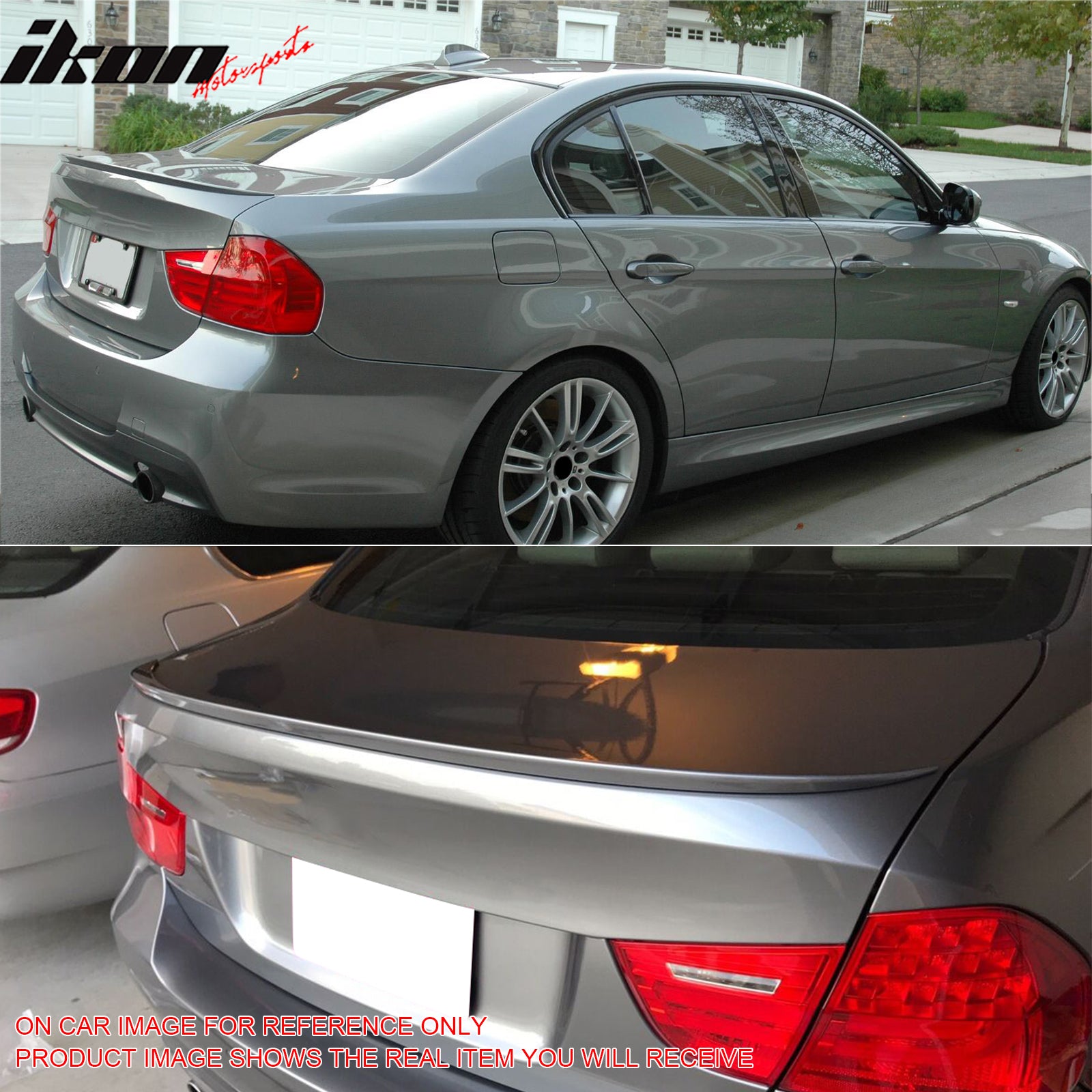 IKON MOTORSPORTS, Trunk Spoiler Compatible with 2006-2011 BMW E90 3 Series Sedan, M3 Style Painted #A52 Space Gray Metallic ABS Plastic Rear Trunk Lid Spoiler Wing Lip