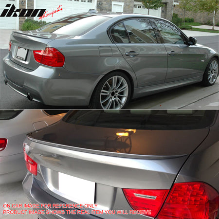 IKON MOTORSPORTS, Trunk Spoiler Compatible with 2006-2011 BMW E90 3 Series Sedan, M3 Style Painted #A52 Space Gray Metallic ABS Plastic Rear Trunk Lid Spoiler Wing Lip