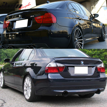 Pre-painted Trunk Spoiler Compatible With 2006-2011 BMW E90 3 Series, ABS Painted Matte Black Trunk Boot Lip Spoiler Wing Add On Deck Lid By IKON MOTORSPORTS, 2006 2007 2008 2009 2010