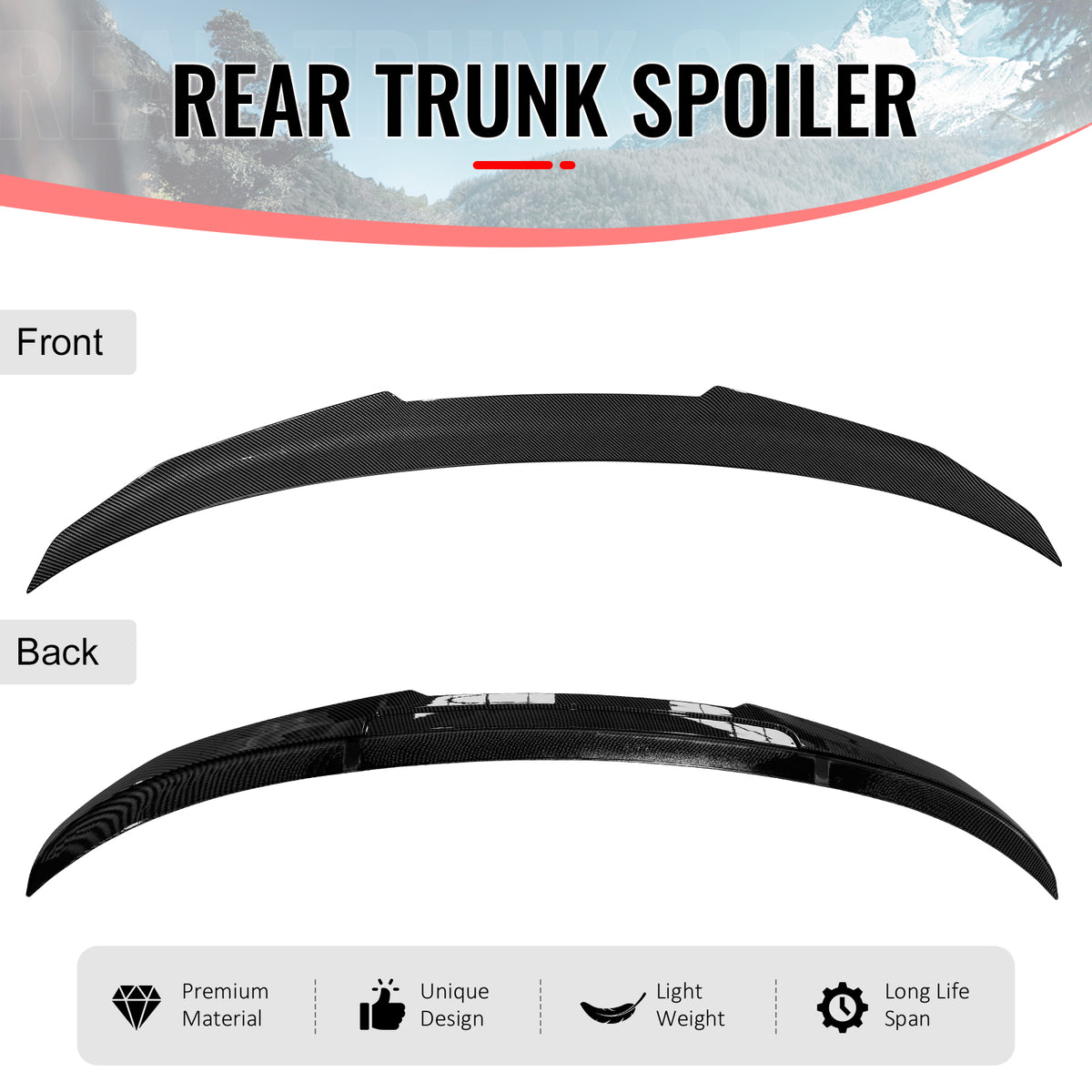 Fits 06-11 BMW E90 3-Series M3 Sedan PSM Style Trunk Spoiler Carbon Fiber Print