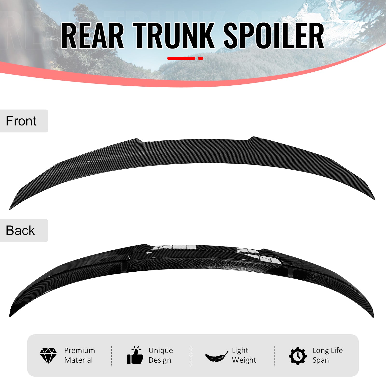 Fits 06-11 BMW E90 3-Series M3 Sedan PSM Style Trunk Spoiler Carbon Fiber Print