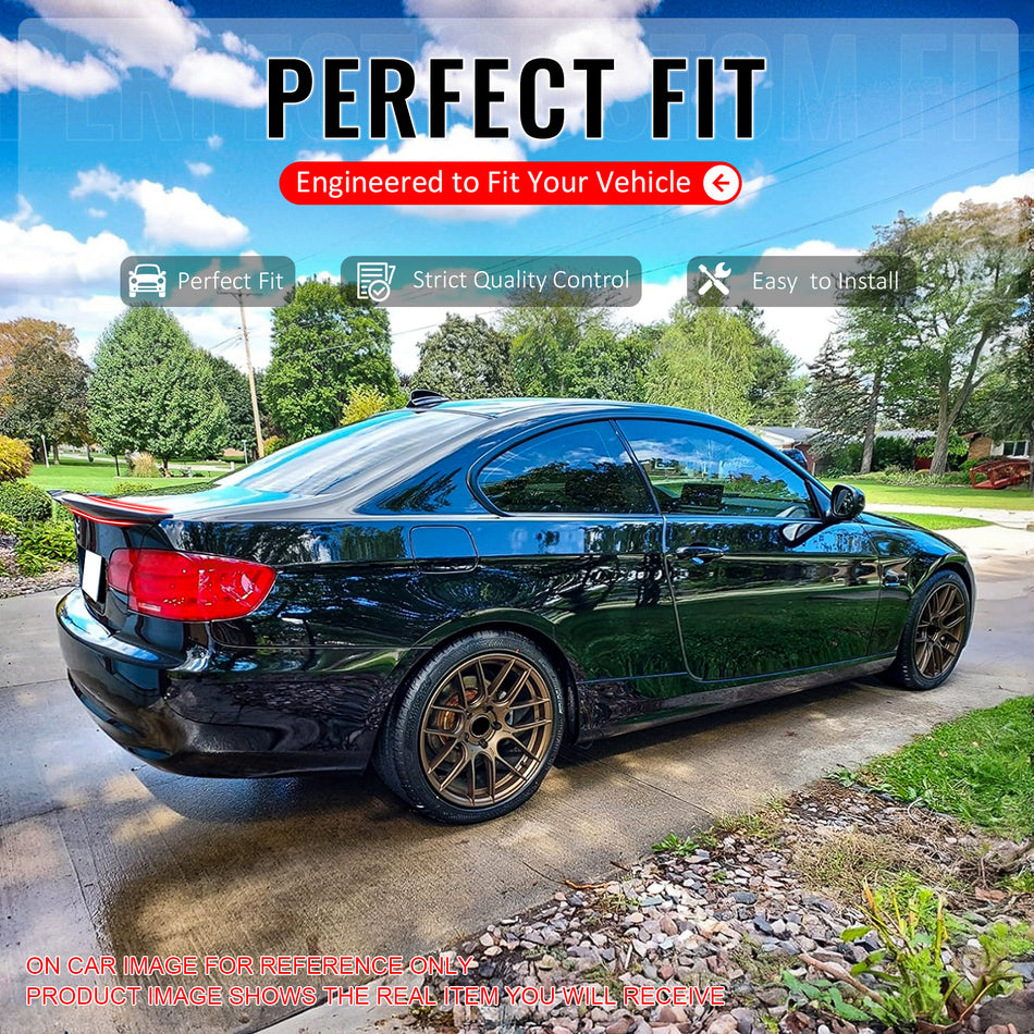 IKON MOTORSPORTS, Trunk Spoiler Compatible with 2007-2013 BMW E92 3-Series Coupe & M3 Coupe, Carbon Fiber Print PSM Style ABS Plastic Rear Trunk Lid Spoiler Wing Lip