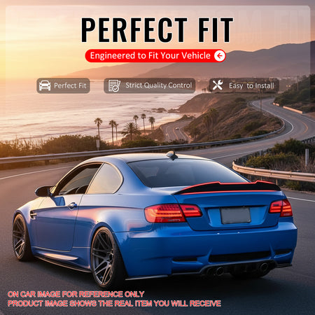 IKON MOTORSPORTS, Trunk Spoiler Compatible with 2007-2013 BMW E92 3-Series Coupe & M3 Coupe, Gloss Black PSM Style ABS Plastic Rear Trunk Lid Spoiler Wing Lip