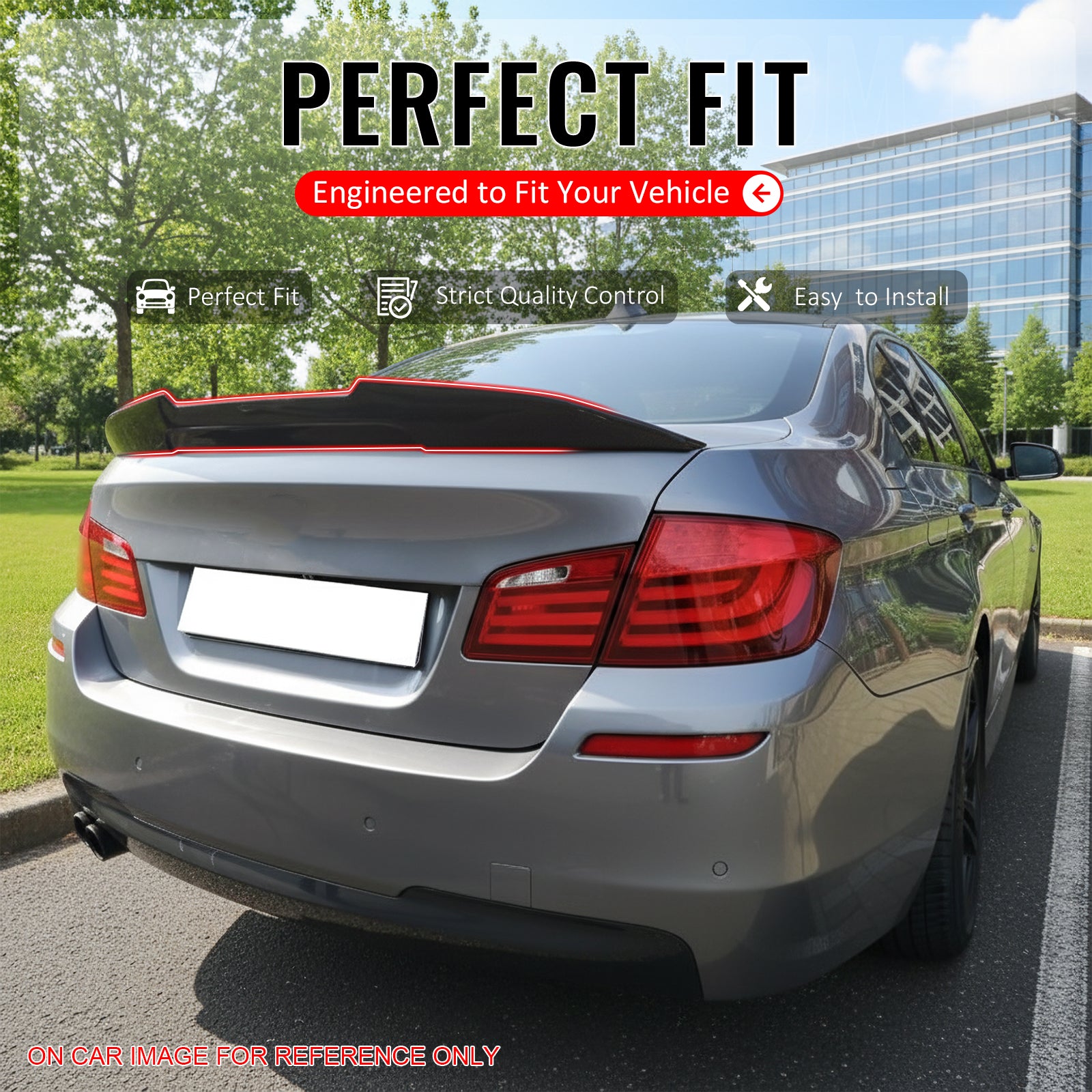 IKON MOTORSPORTS, Trunk Spoiler Compatible with 2011-2017 BMW F10 5-Series Sedan & M5 Sedan, Carbon Fiber Print PSM Style ABS Plastic Rear Trunk Lid Spoiler Wing Lip