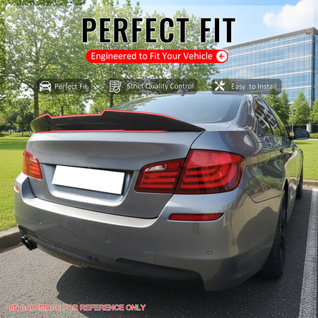 IKON MOTORSPORTS, Trunk Spoiler Compatible with 2011-2017 BMW F10 5-Series Sedan & M5 Sedan, Carbon Fiber Print PSM Style ABS Plastic Rear Trunk Lid Spoiler Wing Lip