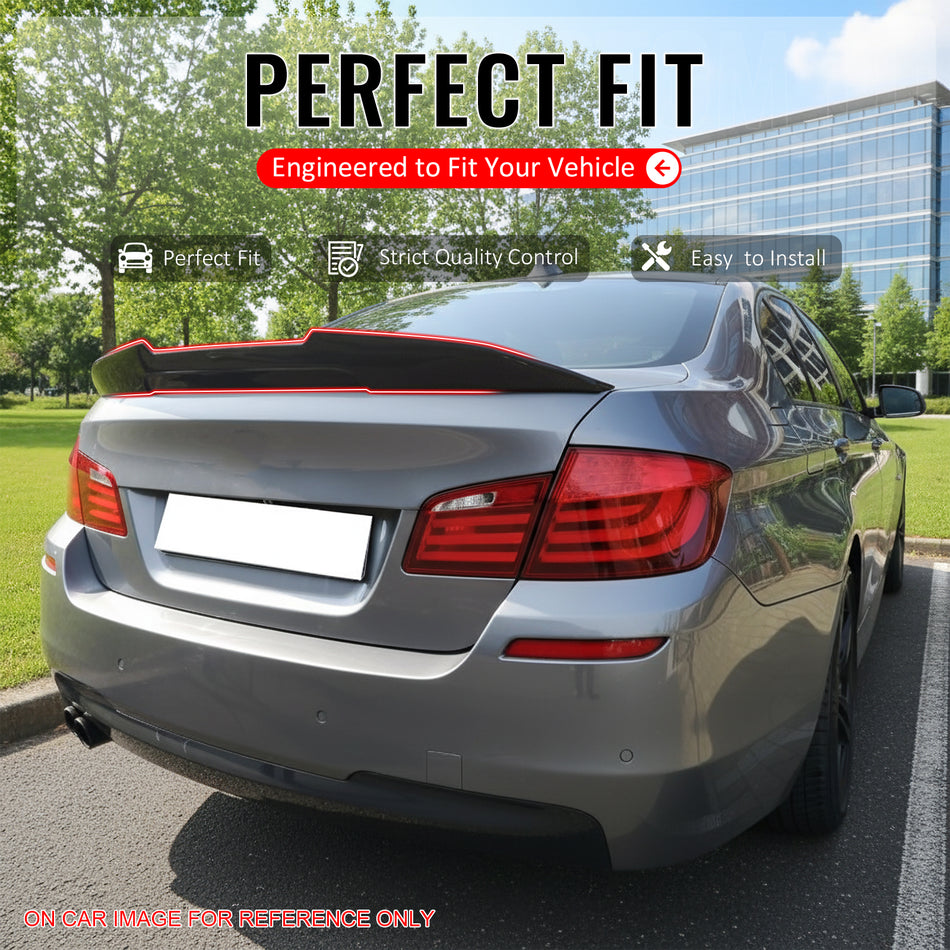 IKON MOTORSPORTS, Trunk Spoiler Compatible with 2011-2017 BMW F10 5-Series Sedan & M5 Sedan, Carbon Fiber Print PSM Style ABS Plastic Rear Trunk Lid Spoiler Wing Lip