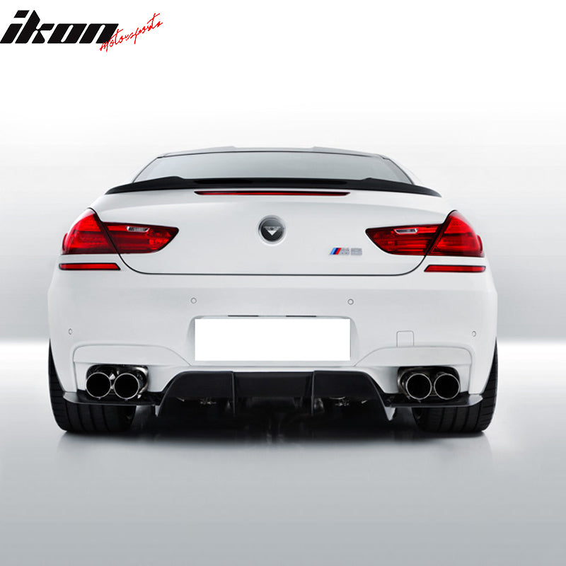 IKON MOTORSPORTS, Trunk Spoiler Wing Compatible With 2012-2019 BMW F13 6 Series Coupe and F06 Gran Coupe, V Style Matte Black ABS Car Exterior Rear Wing Tail Deck Lid, 2013 2014 2015 2016 2017 218