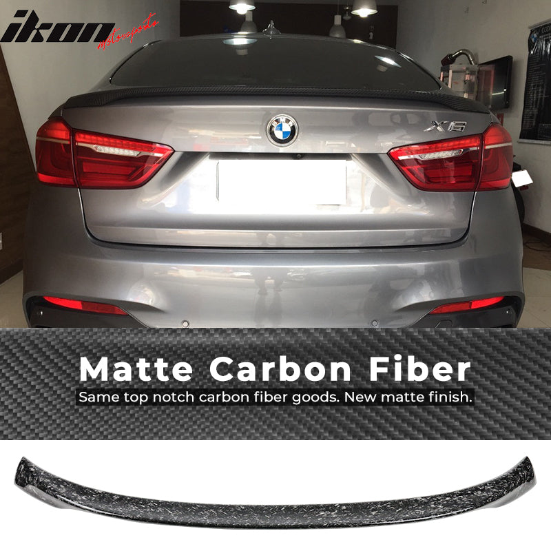 IKON MOTORSPORTS, Trunk Spoiler Compatible With 2015-2019 BMW X6 F16 , Matte Forged Carbon Fiber P Style Rear Spoiler Wing, 2016 2017 2018
