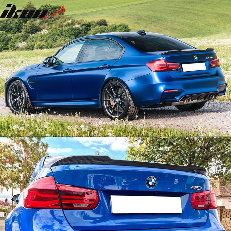 Trunk Spoiler Compatible With 2012-2020 BMW 3-Series F30 F80, P Style  Carbon Fiber Black Trunk Boot Lid Deck Lip Spoiler Wing By IKON MOTORSPORTS