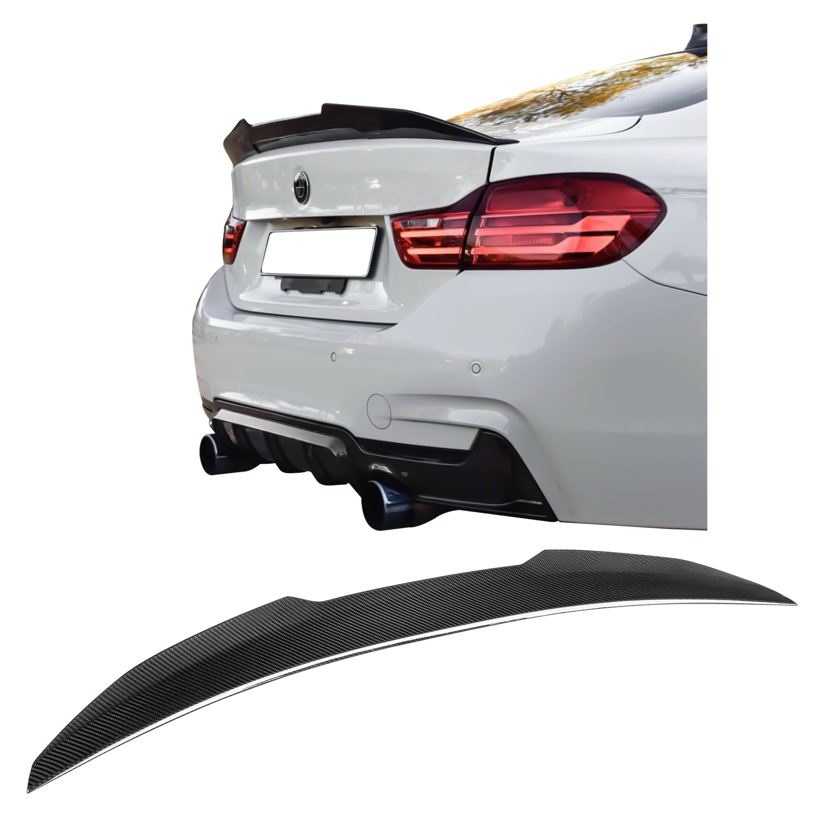 IKON MOTORSPORTS, Trunk Spoiler Compatible With 2014-2020 BMW 4-Series F32 Coupe , Matte Carbon Fiber PSM Style Rear Spoiler Wing, 2015 2016 2017 2018 2019