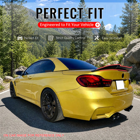 IKON MOTORSPORTS, Trunk Spoiler Compatible with 2014-2020 BMW 4-Series & 2015-2020 F83 M4 Convertible, PSM Style Gloss Black ABS Plastic Add-on Duckbill Rear Trunk Lid Spoiler Wing Lip 1Piece