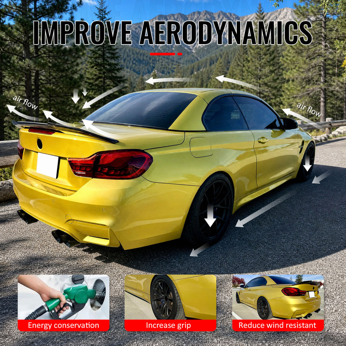 Fits 2014-2020 BMW 4-Series F83 M4 Convertible PSM Trunk Spoiler Gloss Black ABS