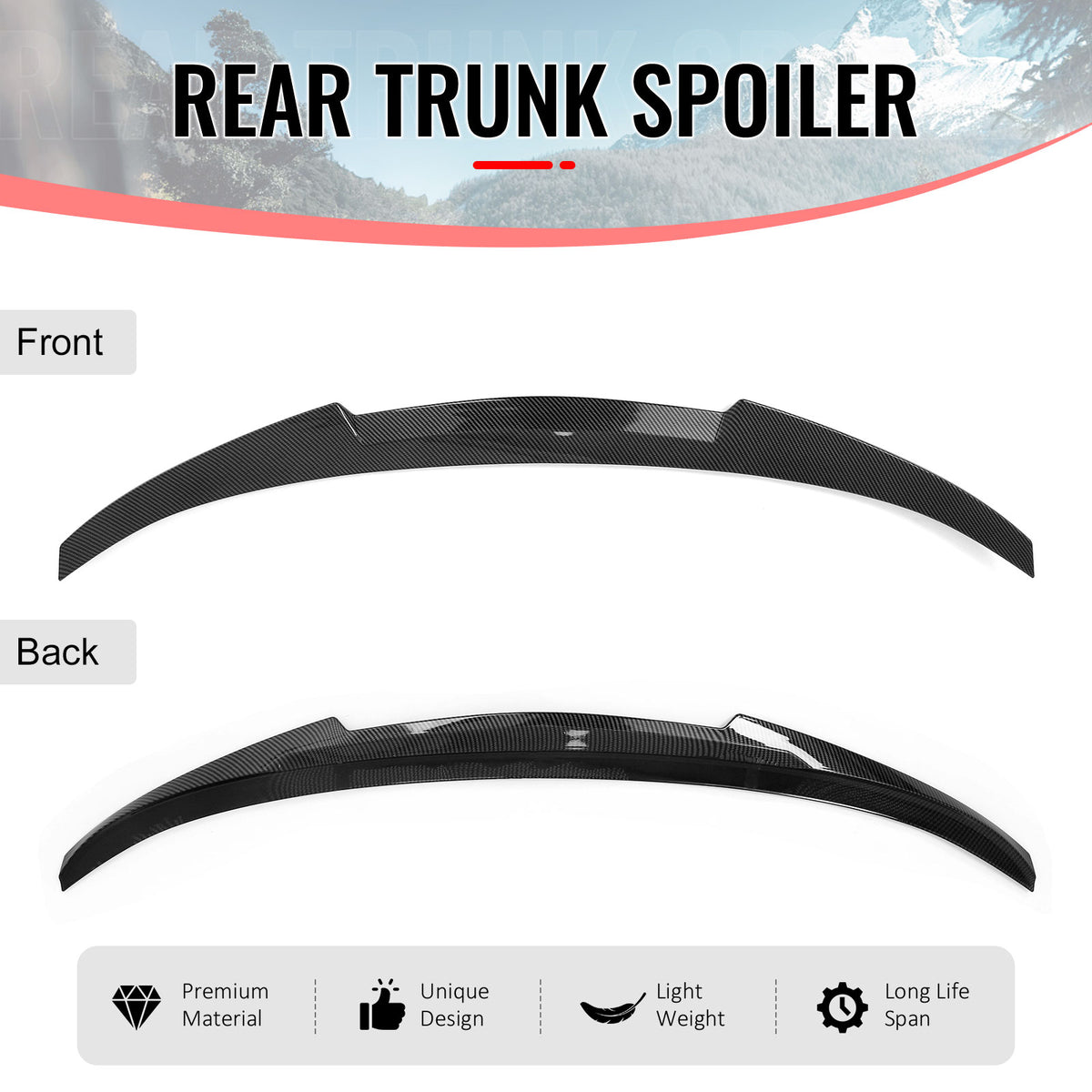 For 15-20 BMW F36 4-Series Gran Coupe M4 Style Trunk Spoiler Carbon Fiber Print