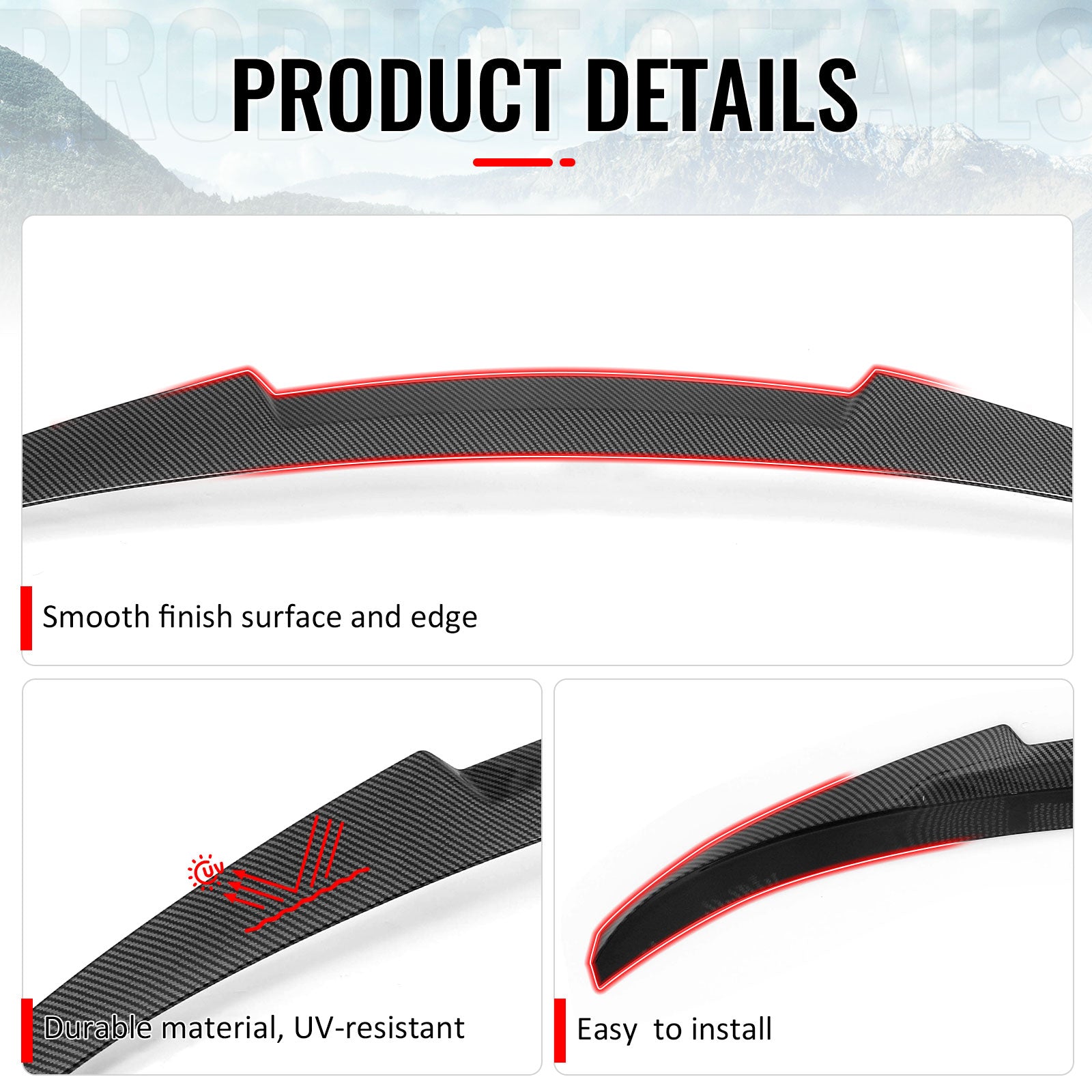 For 15-20 BMW F36 4-Series Gran Coupe M4 Style Trunk Spoiler Carbon Fiber Print