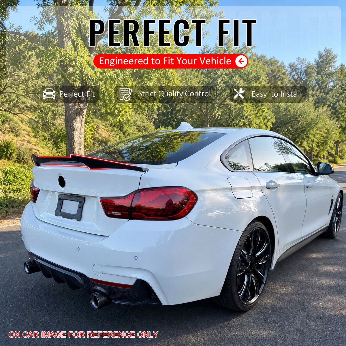 IKON MOTORSPORTS, Trunk Spoiler Compatible with 2015-2020 BMW F36 4 Series Gran Coupe Only, M4 Style Gloss Black ABS Plastic Add-on Duckbill Rear Trunk Lid Spoiler Wing Lip 1Piece