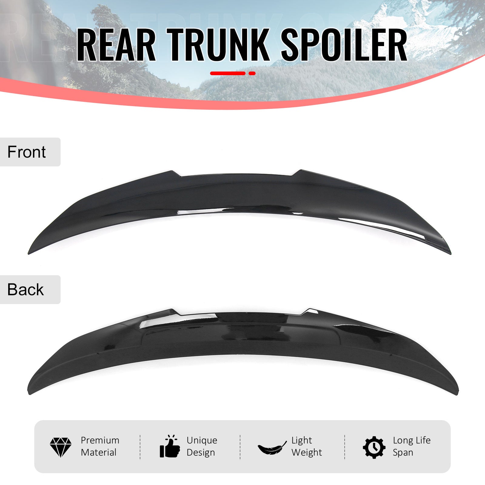 Fits 2015-2020 BMW F36 4-Series Gran Coupe PSM Trunk Spoiler Gloss Black ABS