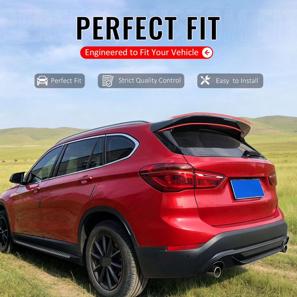 Fits 2016-2022 BMW X1 F48 Roof Spoiler IKON Gloss Black ABS