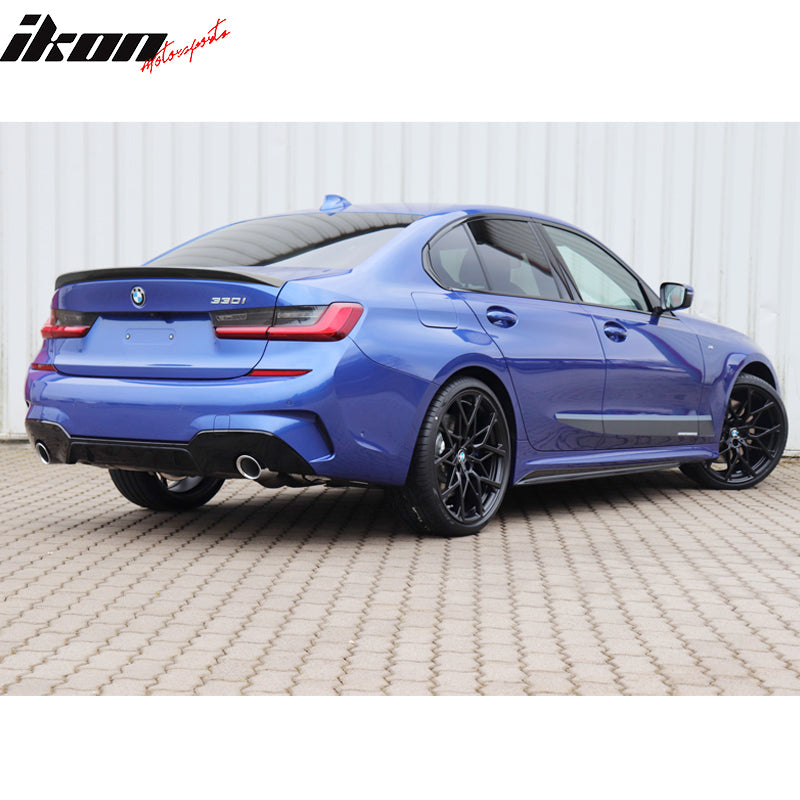 IKON MOTORSPORTS, Trunk Spoiler Compatible With 2019-2024 BMW G20, 3 Series M-Performance Rear Spoiler Lid Wing Matte Black ABS