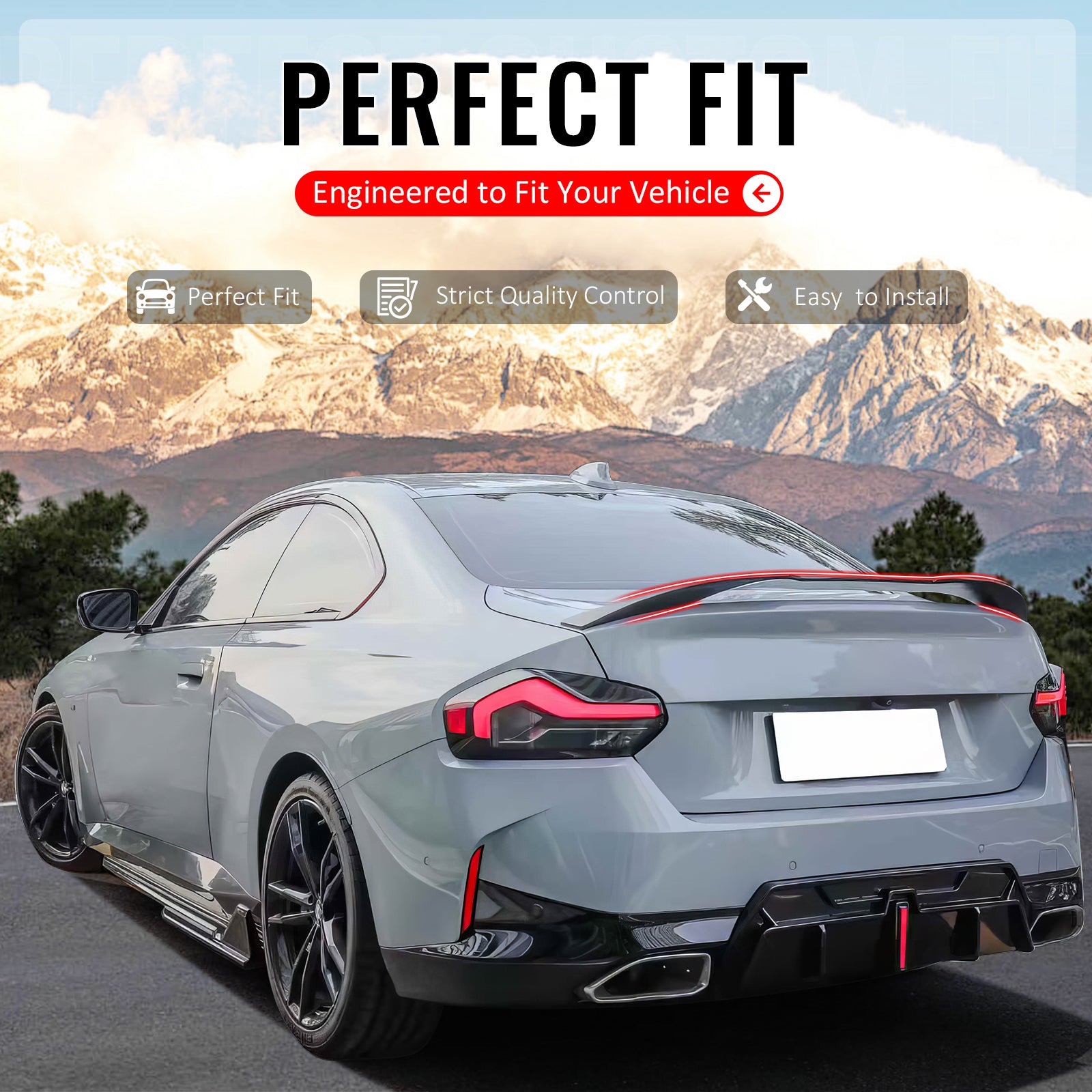 IKON MOTORSPORTS, Trunk Spoiler Compatible with 2022-2026 BMW 2-Series G42 220i 230i M240i xDrive & M2 G87, IKON Style Gloss Black ABS Plastic Add-on Rear Trunk Lid Spoiler Wing Lip 1Piece