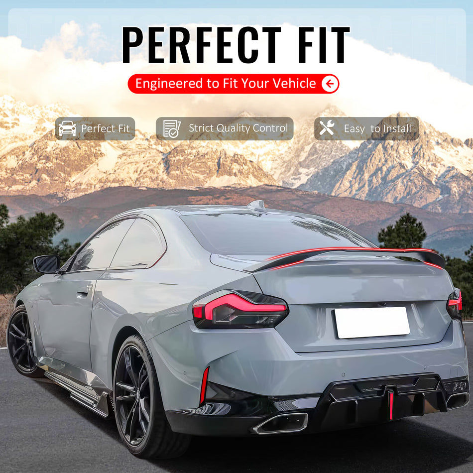 IKON MOTORSPORTS, Trunk Spoiler Compatible with 2022-2026 BMW 2-Series G42 220i 230i M240i xDrive & M2 G87, IKON Style Gloss Black ABS Plastic Add-on Rear Trunk Lid Spoiler Wing Lip 1Piece