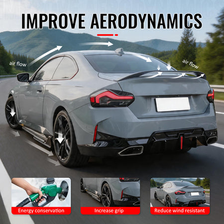 Fits 22-26 BMW 2-Series G42 G87 M2 IKON Trunk Spoiler Gloss Black Rear Wing ABS