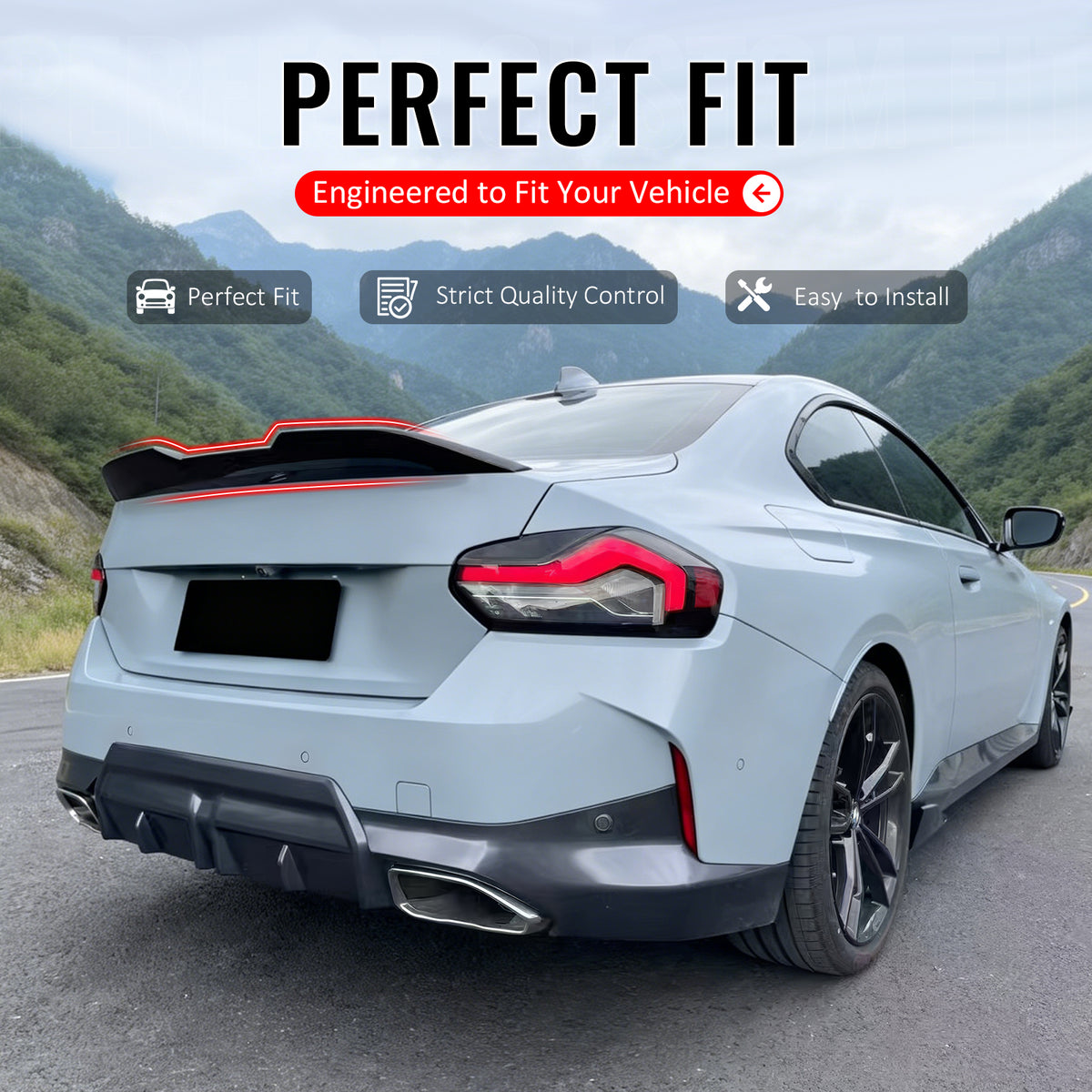 IKON MOTORSPORTS, Trunk Spoiler Compatible with 2022-2026 BMW 2-Series G42 220i 230i M240i xDrive & M2 G87, MP Performance Style Gloss Black ABS Plastic Add-on Rear Trunk Lid Spoiler Wing Lip 1Piece