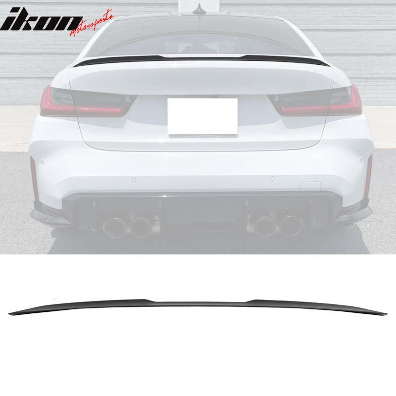 IKON MOTORSPORTS, Trunk Spoiler Compatible With 2019-2023 BMW G20 3-Series, 2021-2023 BMW G80 M3, M3 Style Rear Tail Spoiler Wing Lip Added on Bodykit, 2020 2022