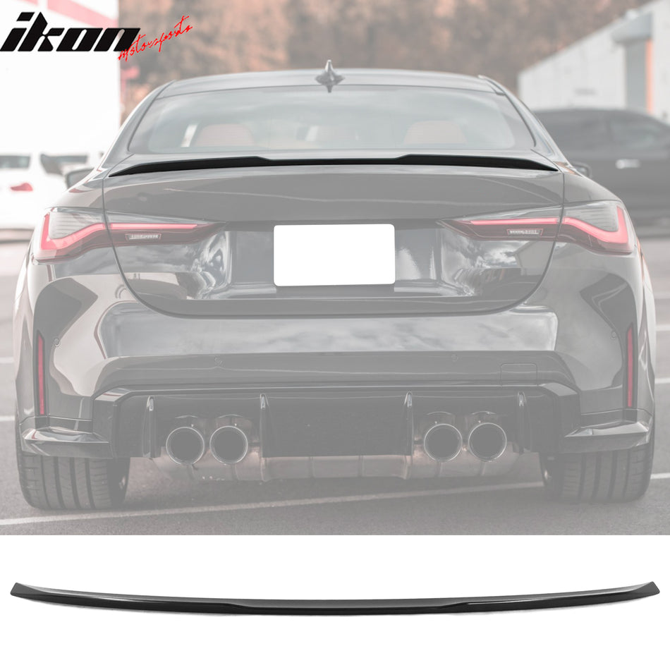 IKON MOTORSPORTS, Rear Trunk Spoiler Compatible With 2021-2022 BMW G22 4 Series Coupe & G82 M4 Coupe, M4 Style Rear Tail Spoiler Wing Lip Added on Bodykit ABS